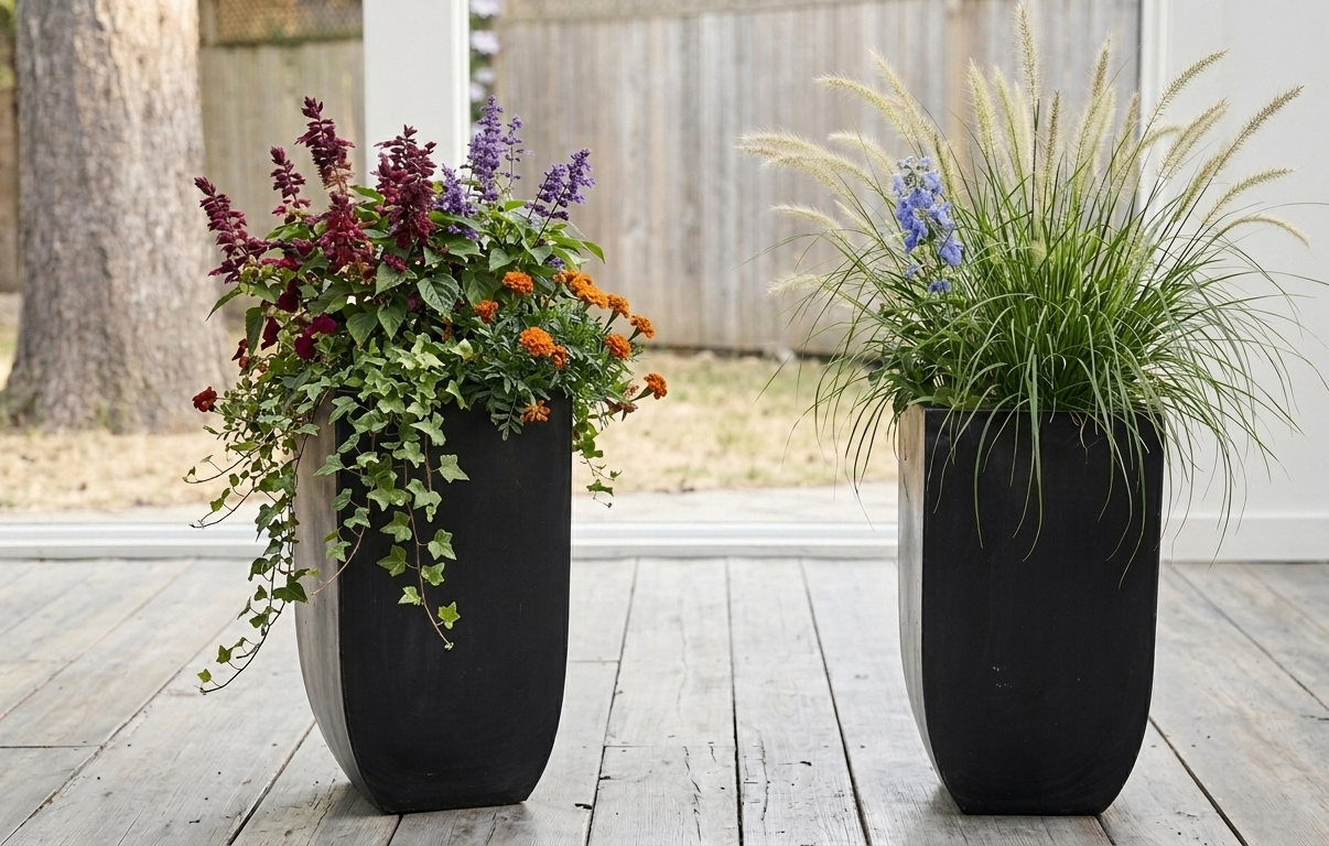 Set of 2 Black Planters - photo 2