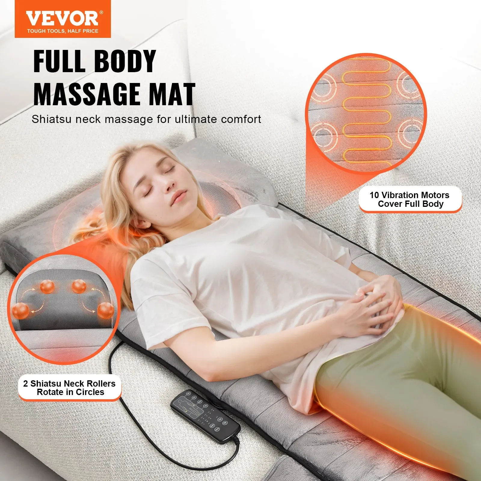 VEVOR Full Body Massage Mat with Heat and Shiatsu Rollers