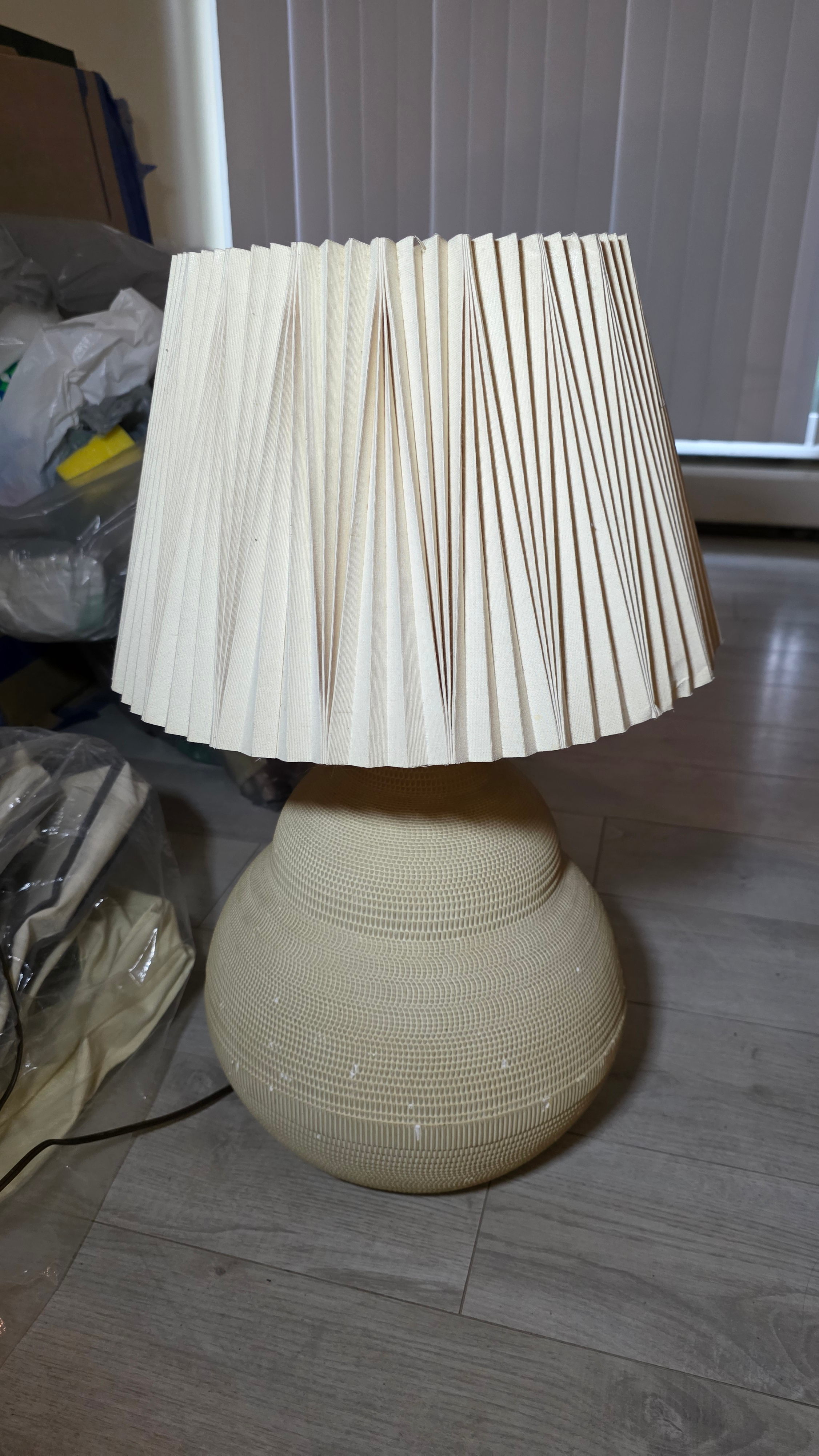✨ Textured Cream Ceramic Table Lamp with Pleated Shade ✨