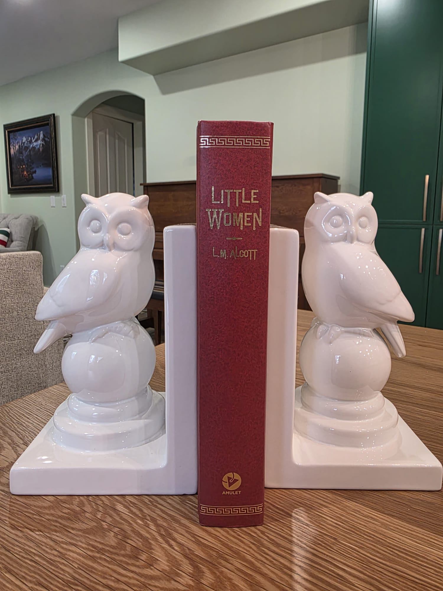White Ceramic Owl Bookends — Set of 2, HomeSense, Like New