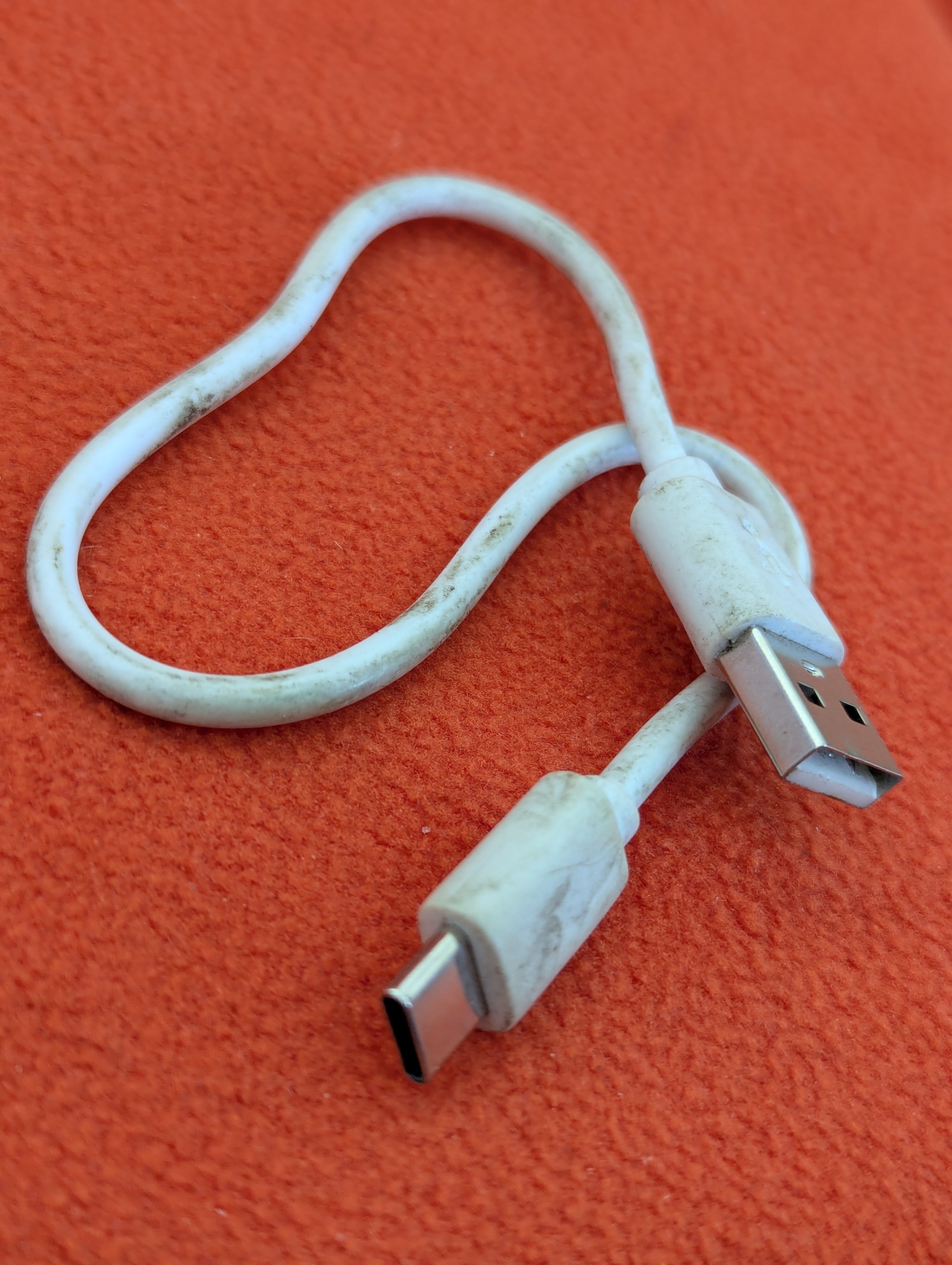 One-foot white type A to type C USB cord