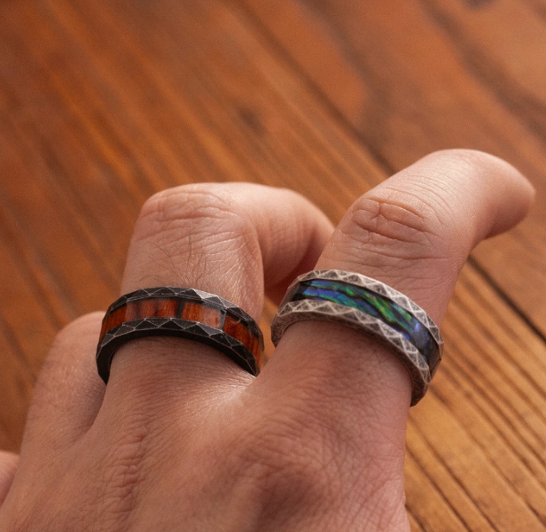 Men's Wood & Abalone Inlay Rings