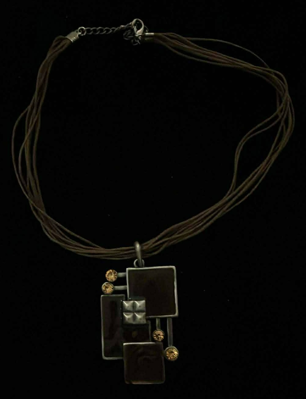 Necklace Brown with Metal Pendant - 18 Inches