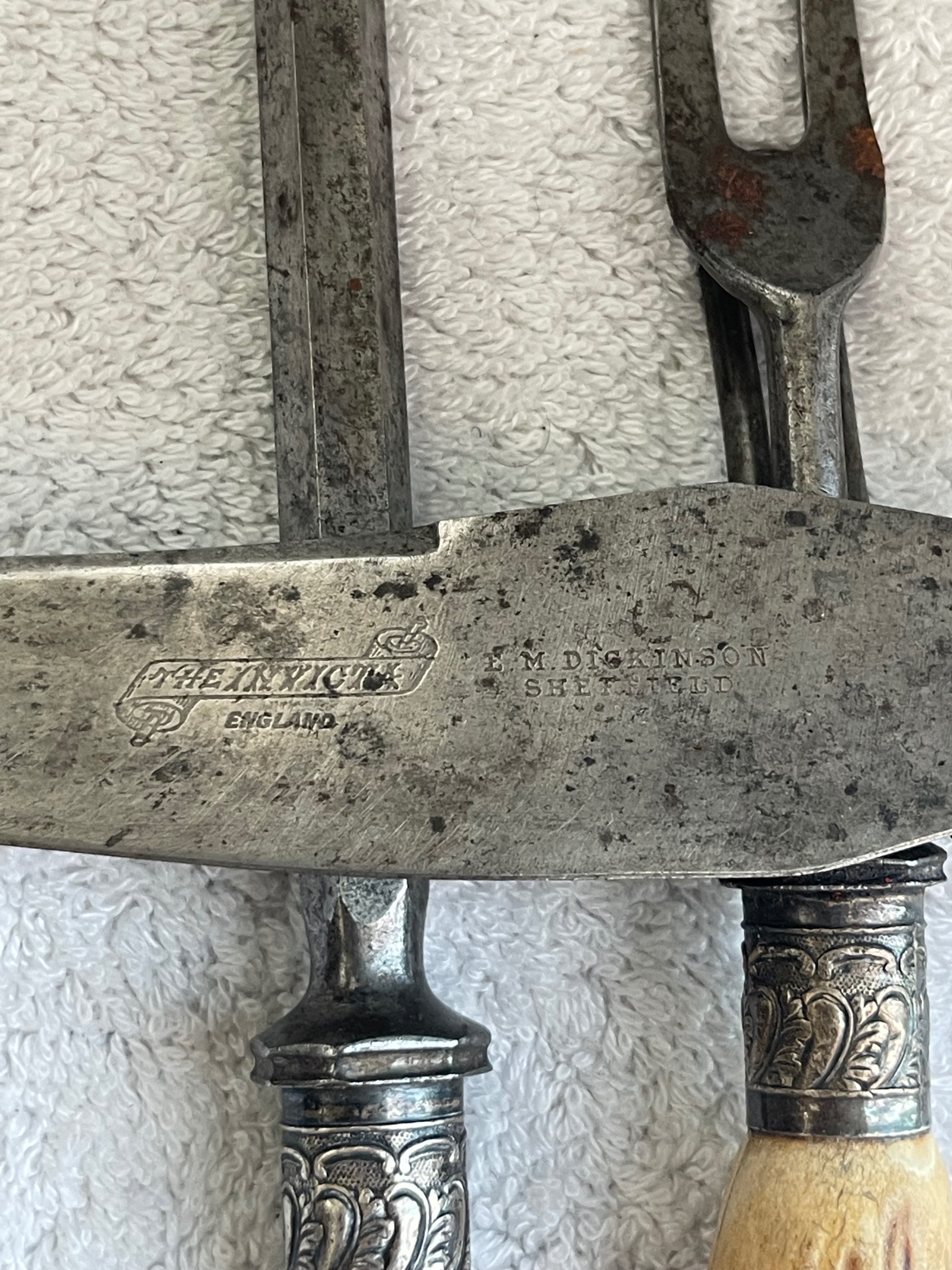 Antique 1905 Sheffield Sterling & Stag Carving Set - photo 3