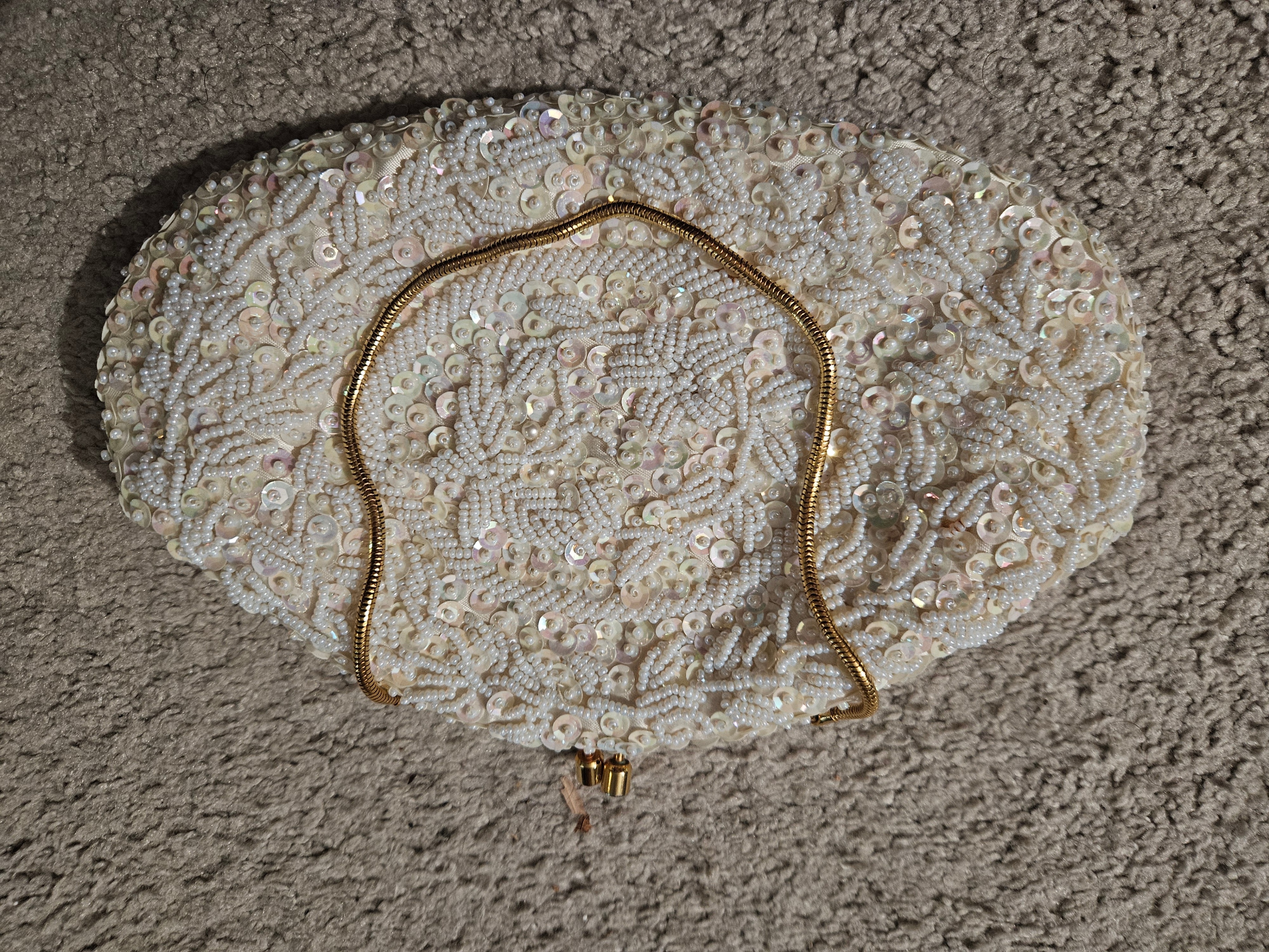 Elegant Vintage Beaded Evening Clutch Purse, Pearl & Sequin 8.5"