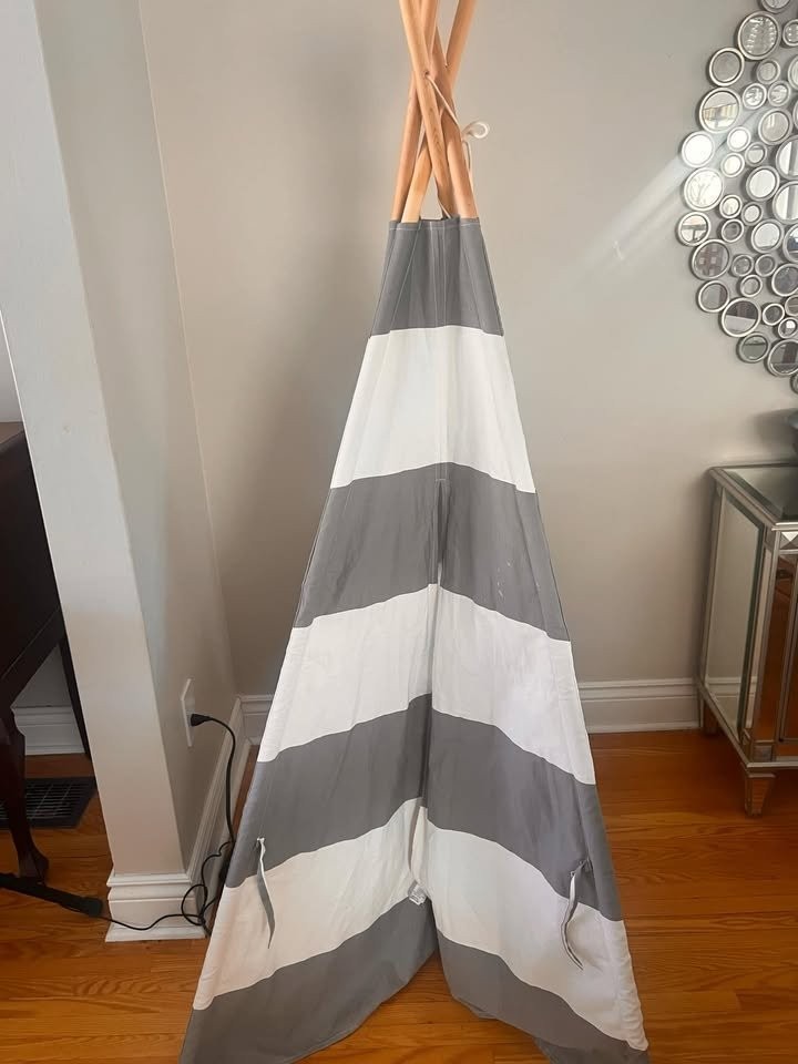 Indoor Outdoor Grey Striped Canvas Indian Kids - photo 4