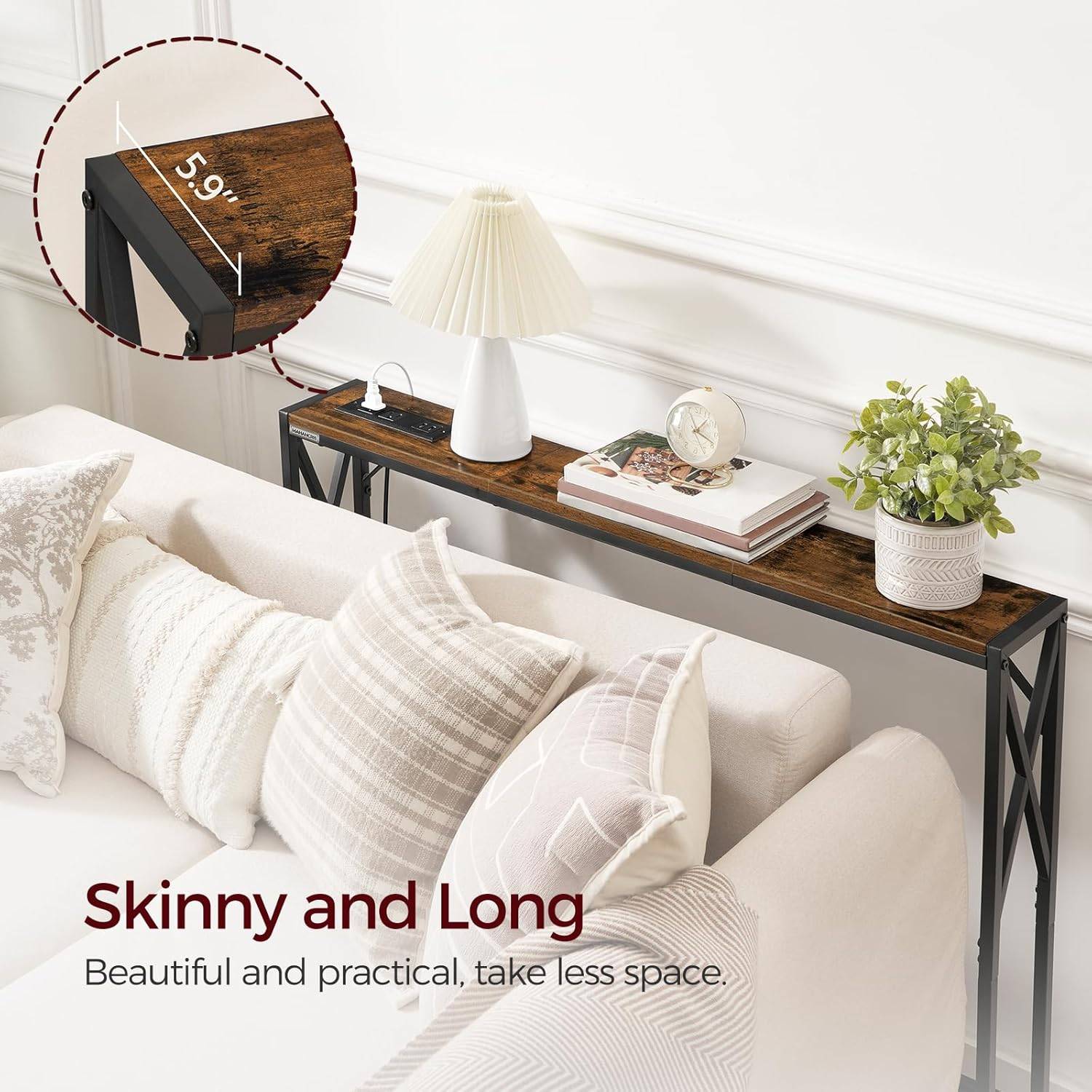Narrow Console Table, Sofa Table with Charging Station - photo 2