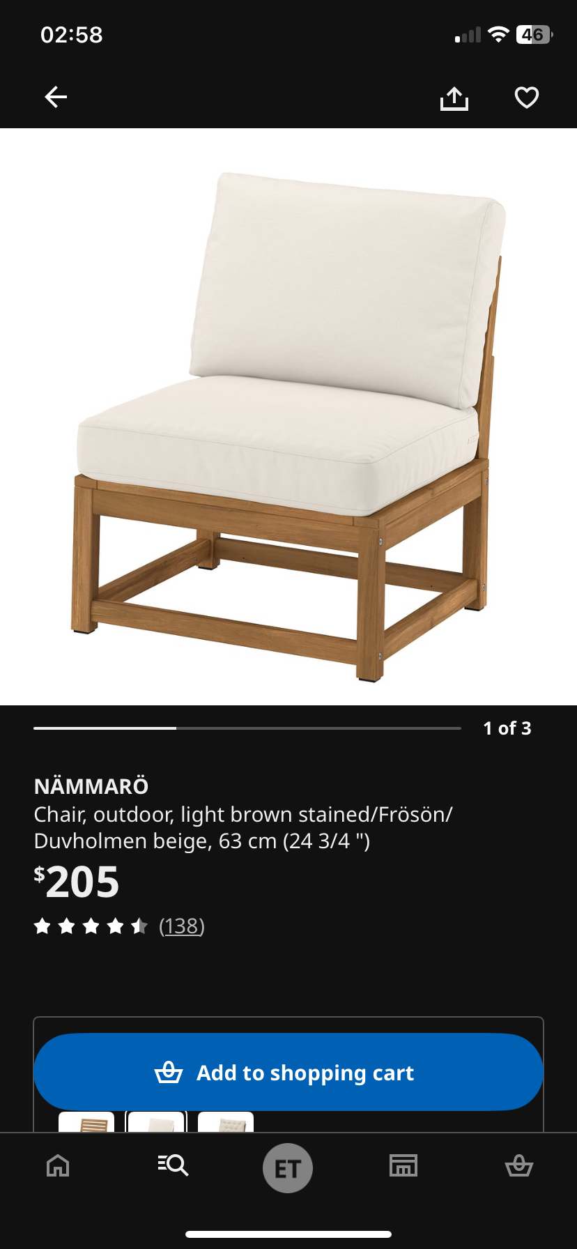 IKEA NÄMMARÖ Outdoor Chair Light Brown - photo 2
