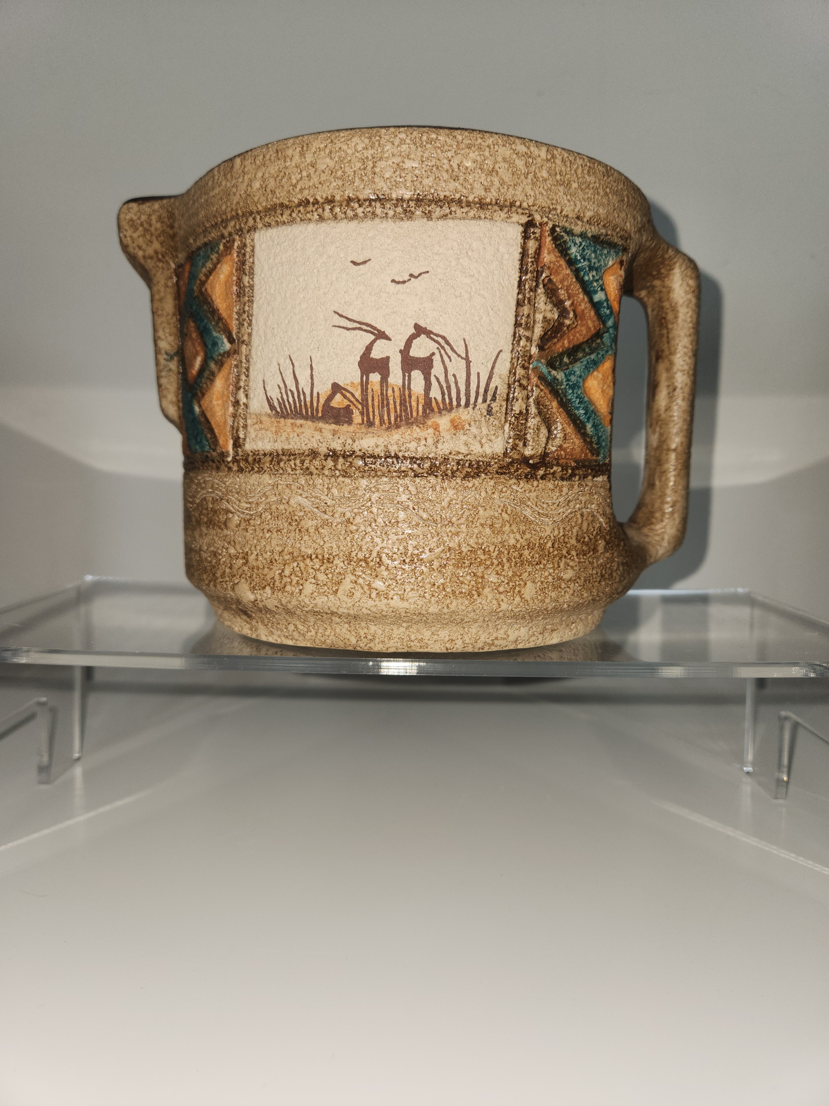 Iranian Stoneware , Hand-painted Deer in Desert Motif - photo 2
