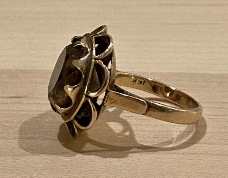Antique 14K Gold Ring Smokey Topaz - photo 3