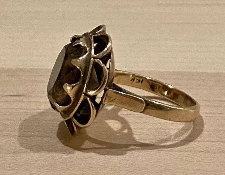 Antique 14K Gold Ring Smokey Topaz - photo 3