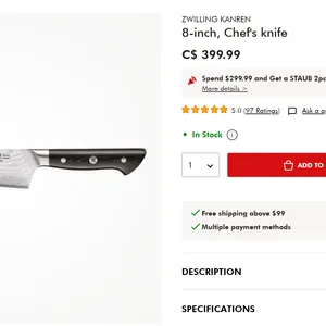 (Pick up only)ZWILLING Kanren 8-inch, Chef's knife