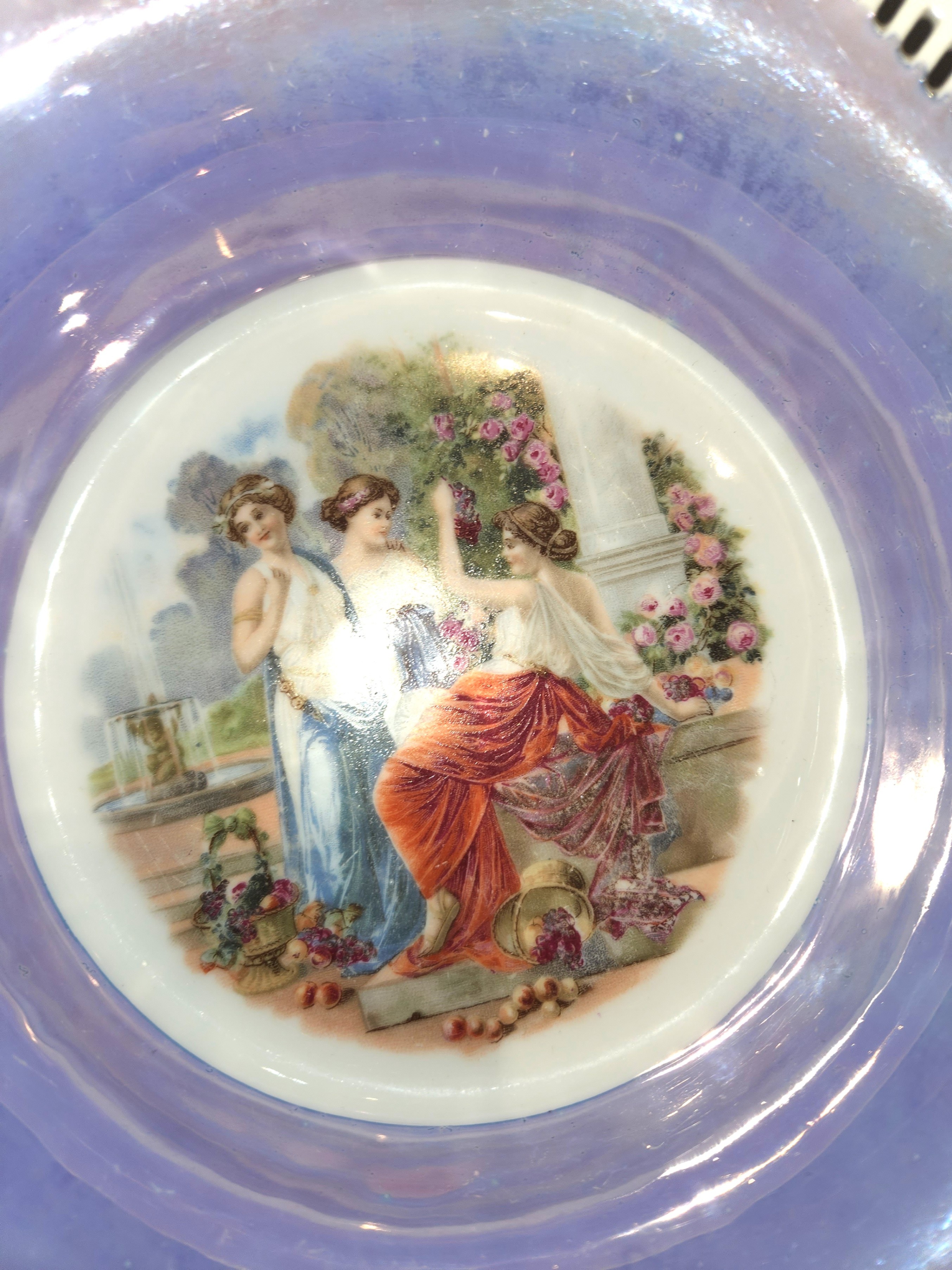 Schumann Bavaria Reticulated Bowl, "Three Graces," Blue Luster - photo 2