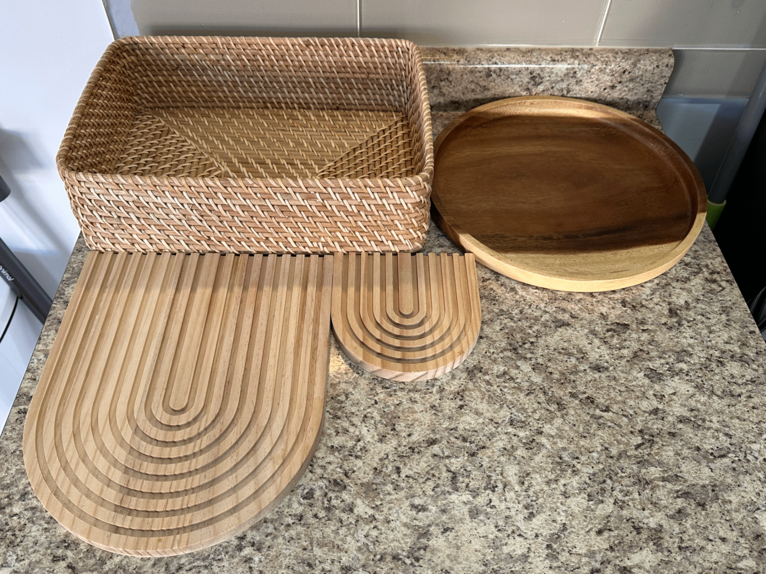 Wooden trays and Muji Basket