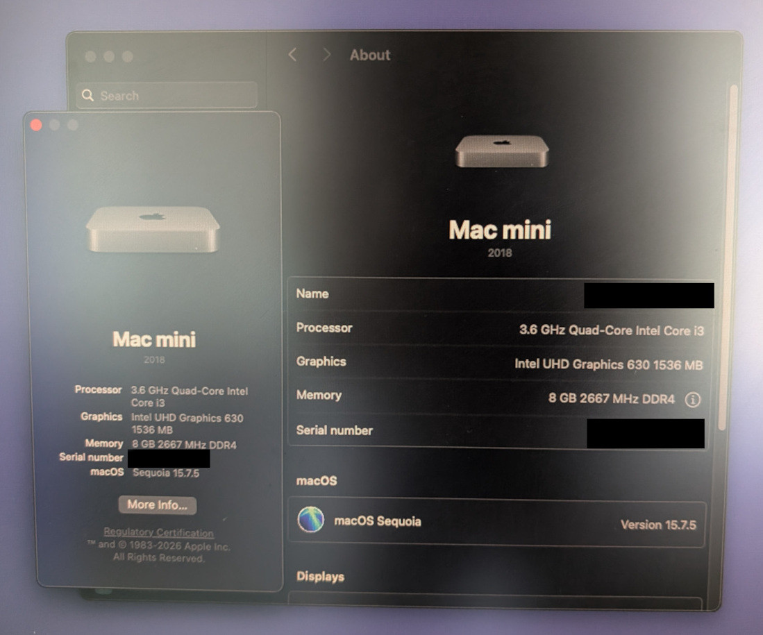 Apple Mac Mini A1993 8GB RAM 128GB storage (2018) Intel Core i3 - photo 4