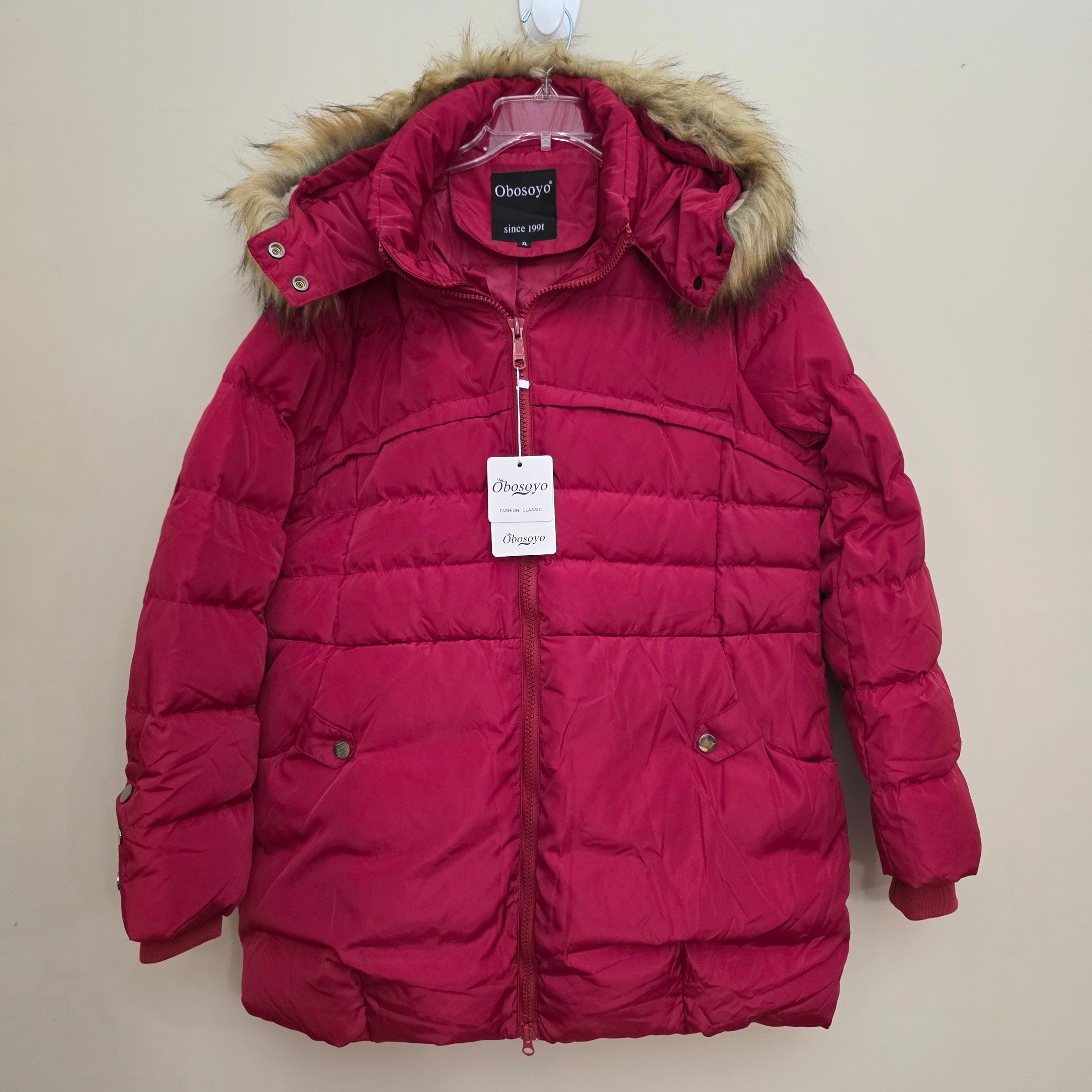 New Obosoyo Women’s Red Hooded Down Puffer Coat Jacket XL - photo 5