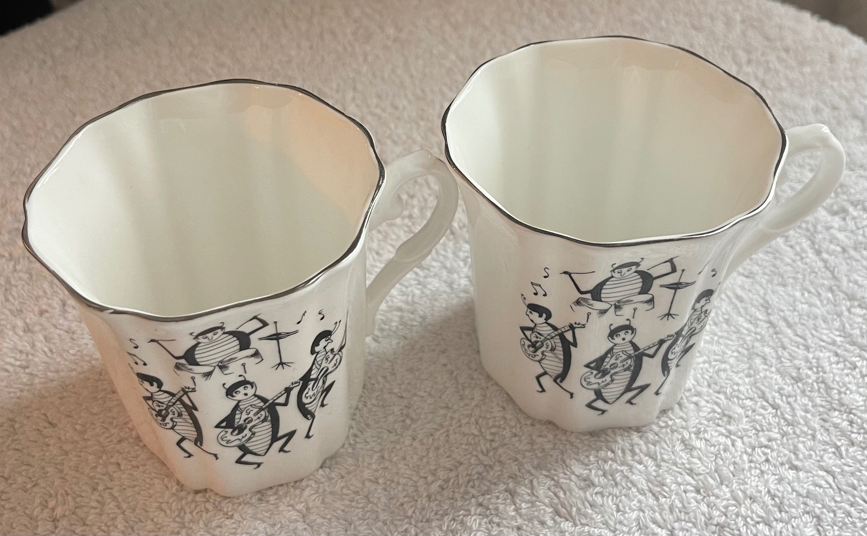 Rare 1960s "Musical Beetles" Royal Grafton English Mugs (Pair) - photo 3