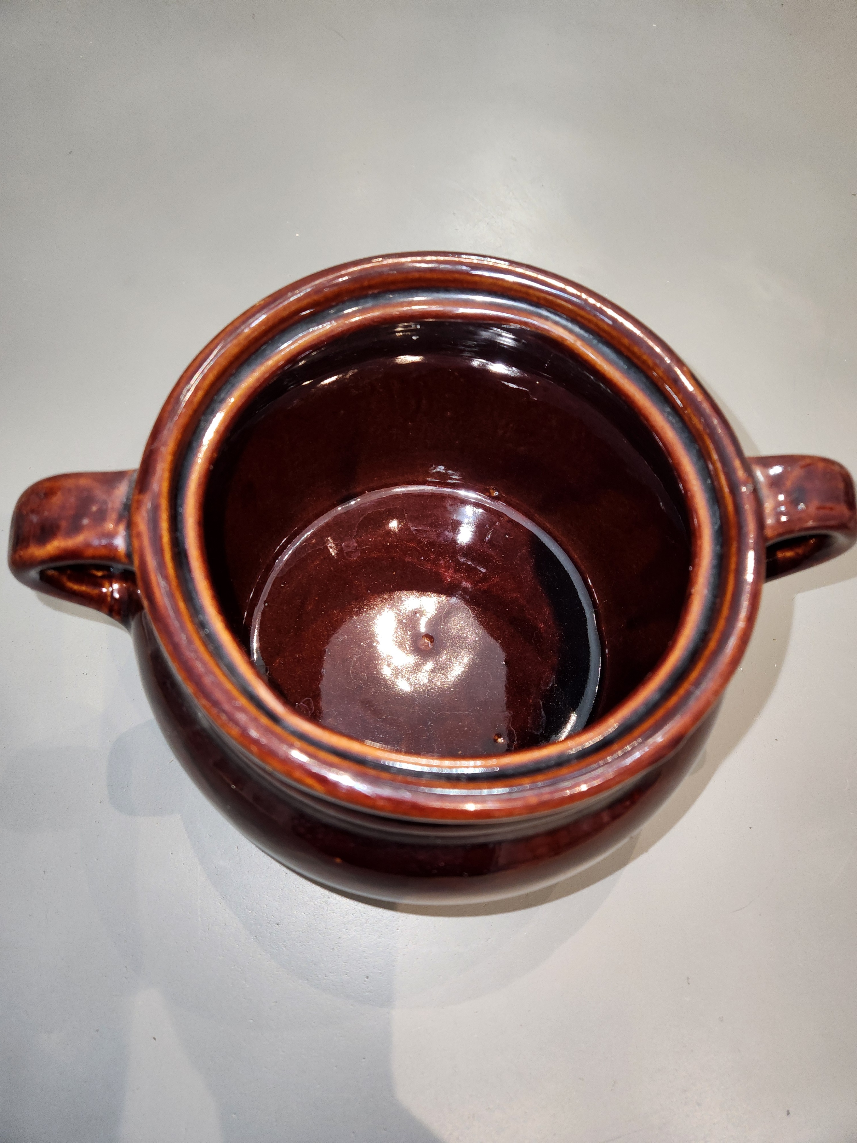 Crock w/ Brown Glaze, Handles, No Lid, Maple Leaf Imprint - photo 2