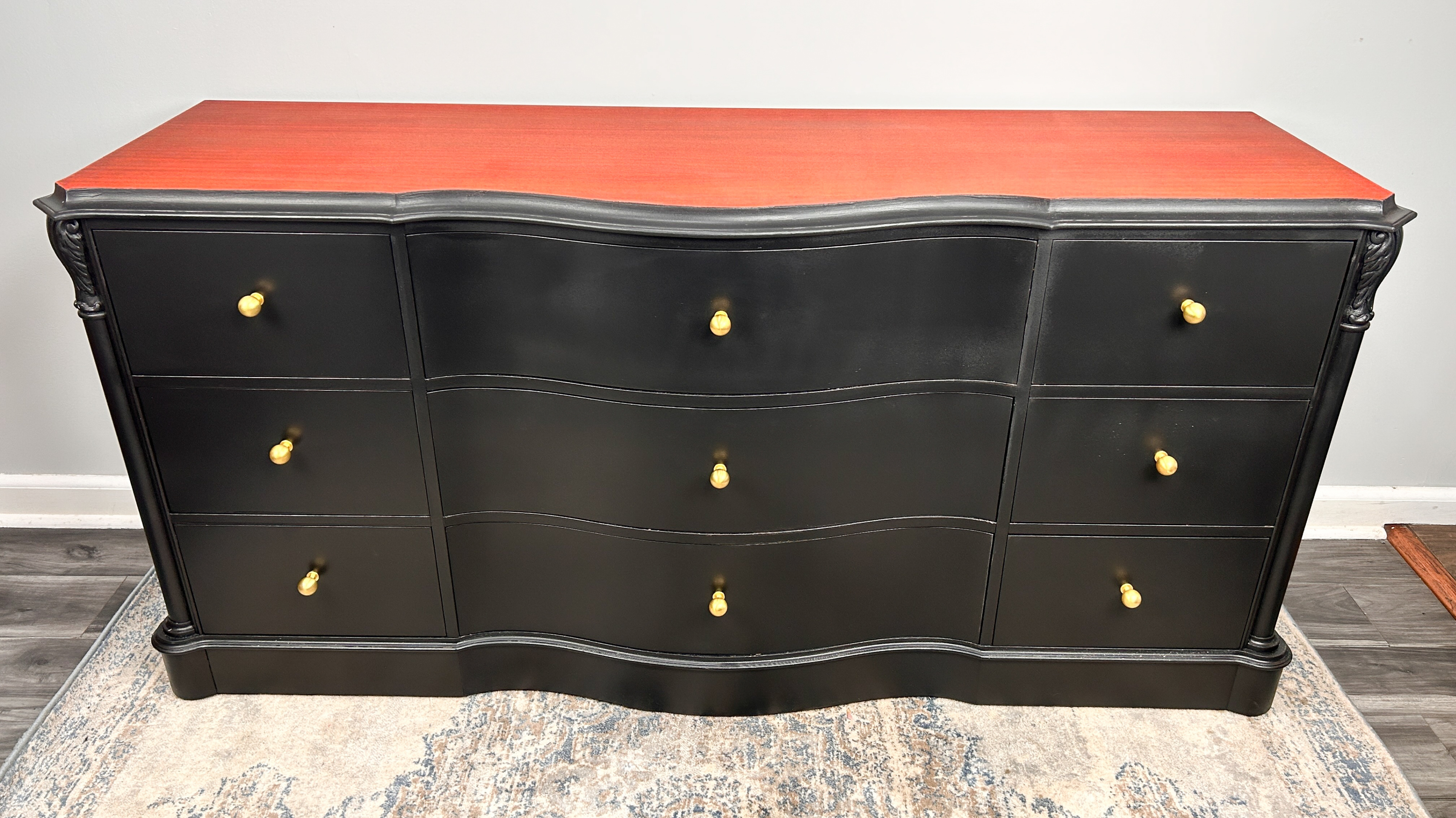 Mahogany Bowfront Dresser  Black DuncanPhyfe, 9 Draw, Deli Avail