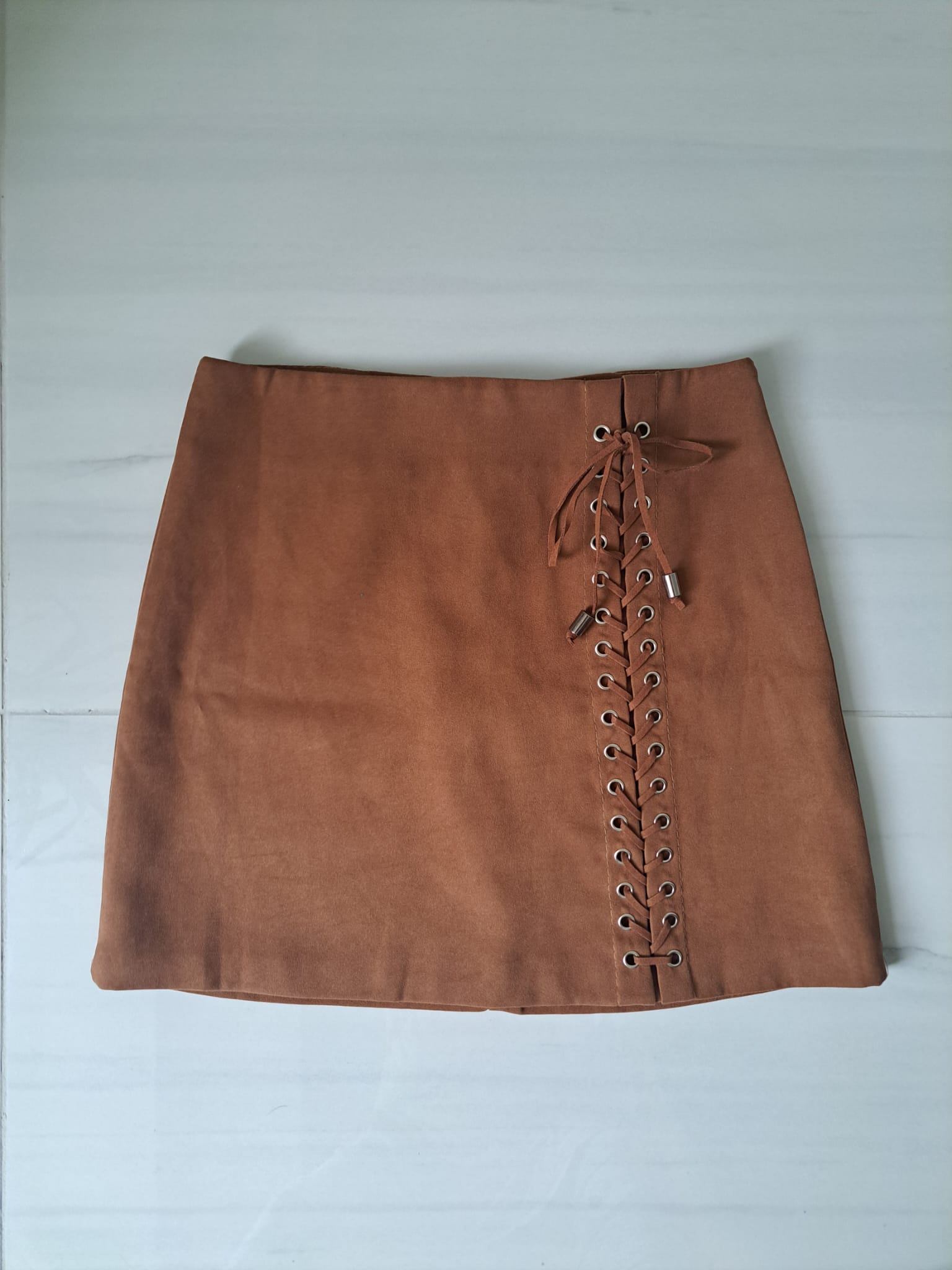 🤎 Y2K Brown Faux Suede Grommet High Rise Skirt