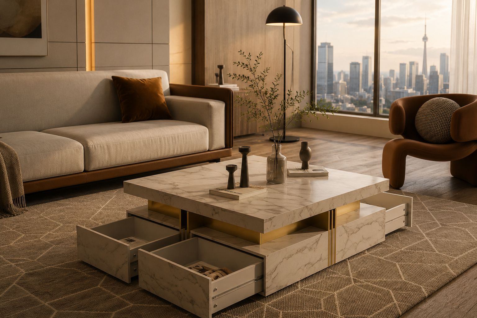 Modern Coffee Table with 4 Drawers – Storage & Minimal Design