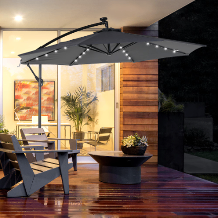 Outsunny 10ft Cantilever Umbrella w/ Solar Lights – Dark Gray