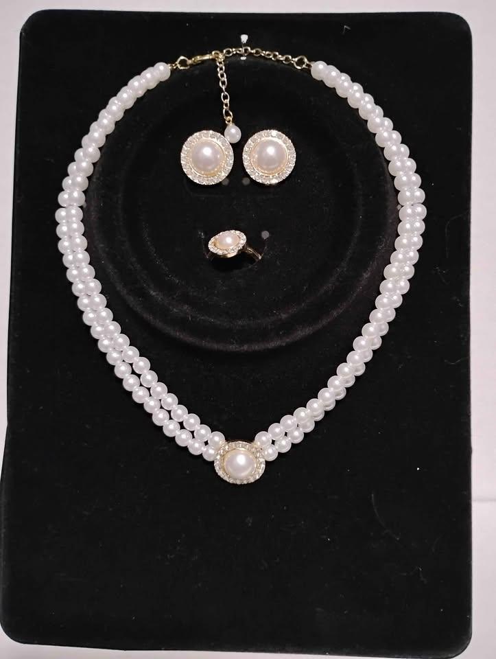Pearl Necklace, Earrings, and Ring Set