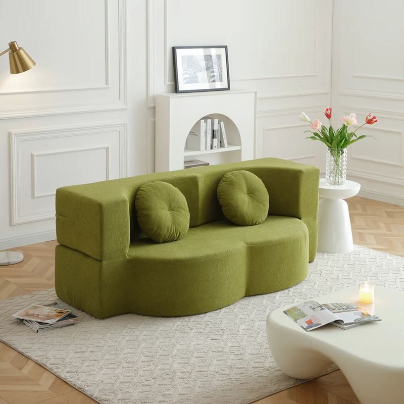 Green Convertible Sofa Bed with Two Pillows - photo 2