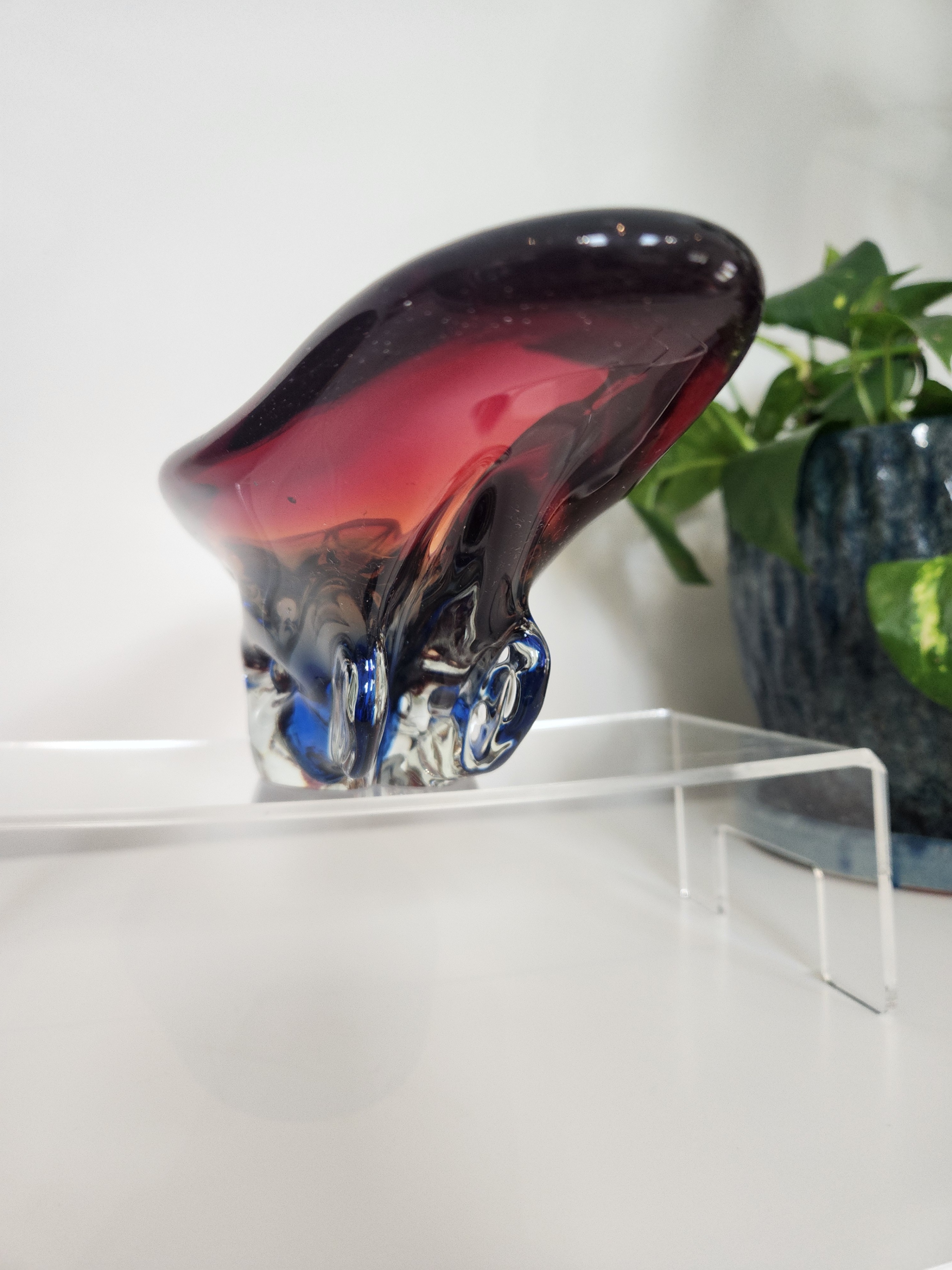 Stunning Red & Blue MCM Art Glass, Oblong Centerpiece / Dish - photo 5