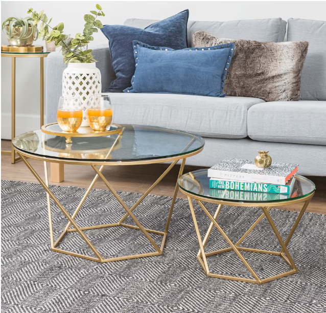 Set of 2 Gold Geometric Coffee Tables - New in box