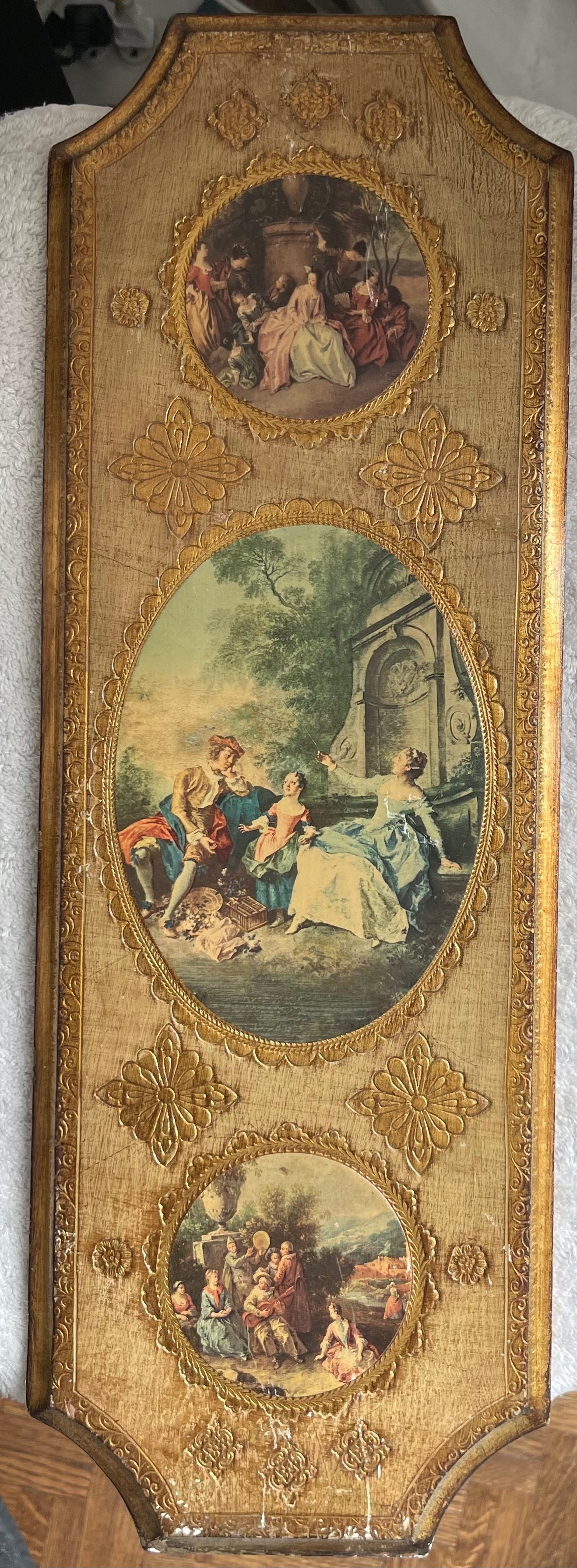 Large Pair of Vintage Italian Gold Gilt Florentine Wall Plaques - photo 3
