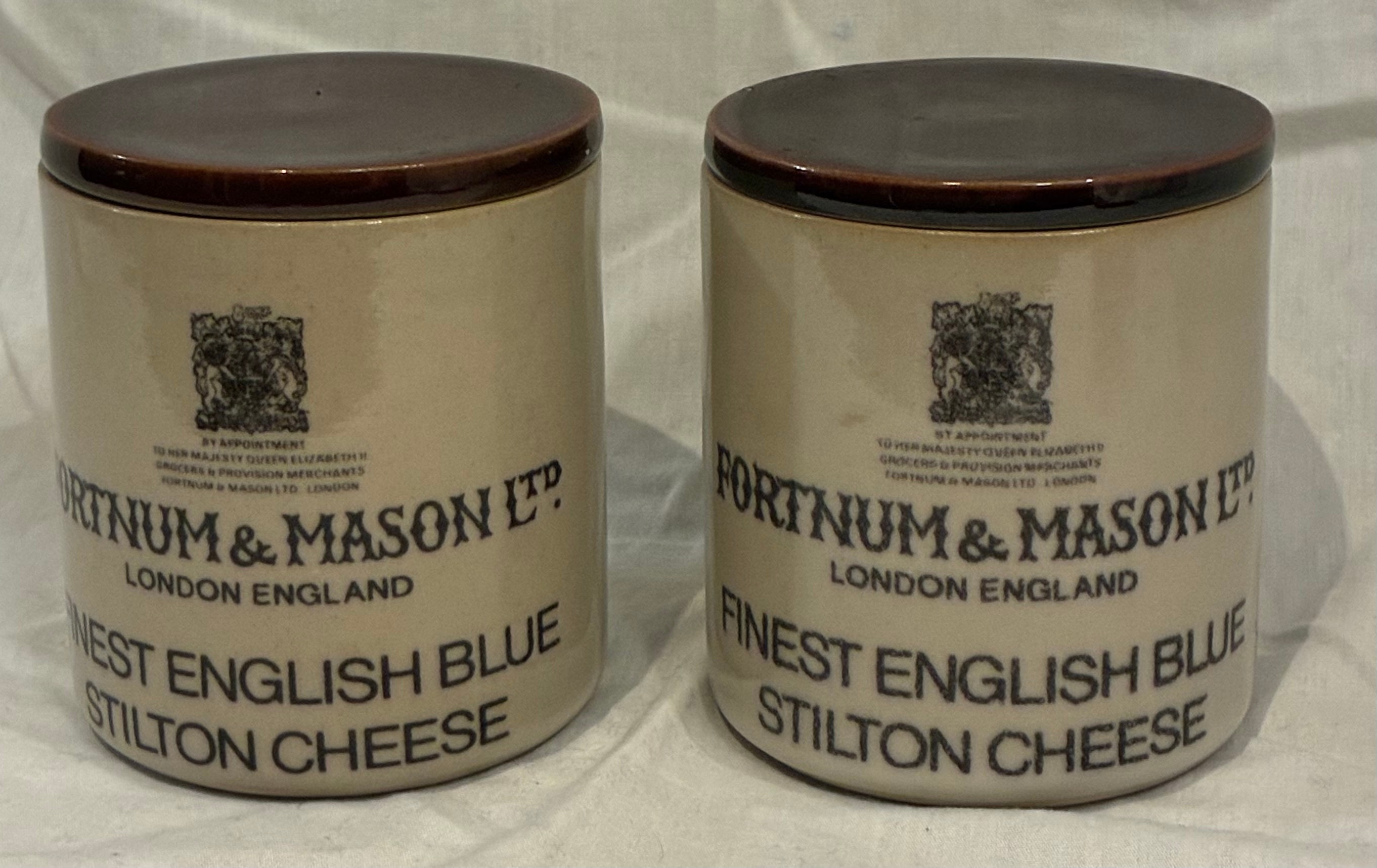 2 Fortnum and Masons English Stilton Cheese Denby Jars with Lids