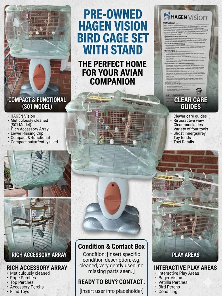 Hagen Vision Bird Cage w/Stand & Lots of Accessories