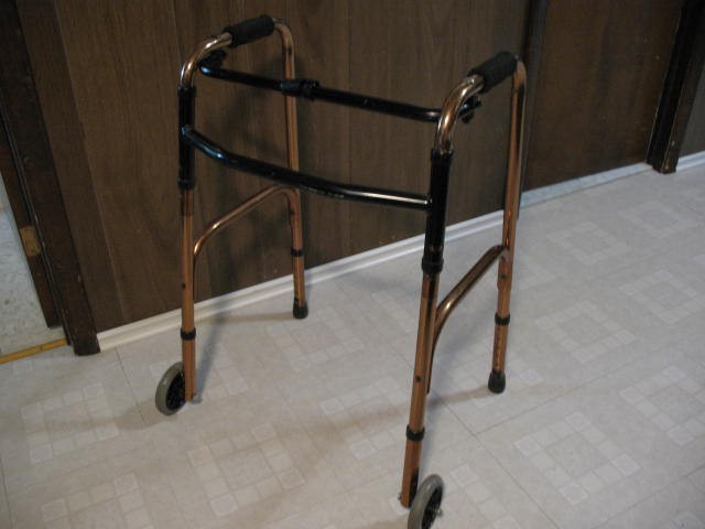Brass Colored Adjustable Walker with 2 Front Wheels - photo 2