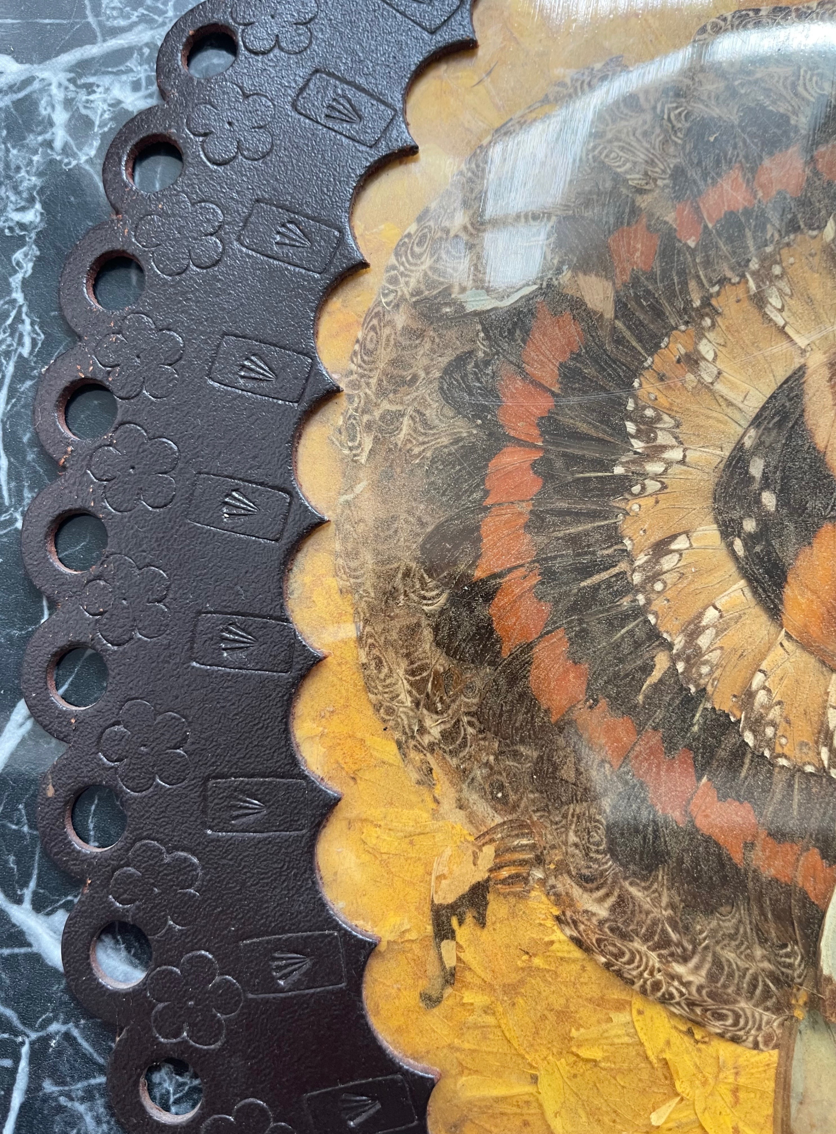 Large 18.5" Vintage Brazil Butterfly Wing Art (Leather Rim) - photo 4