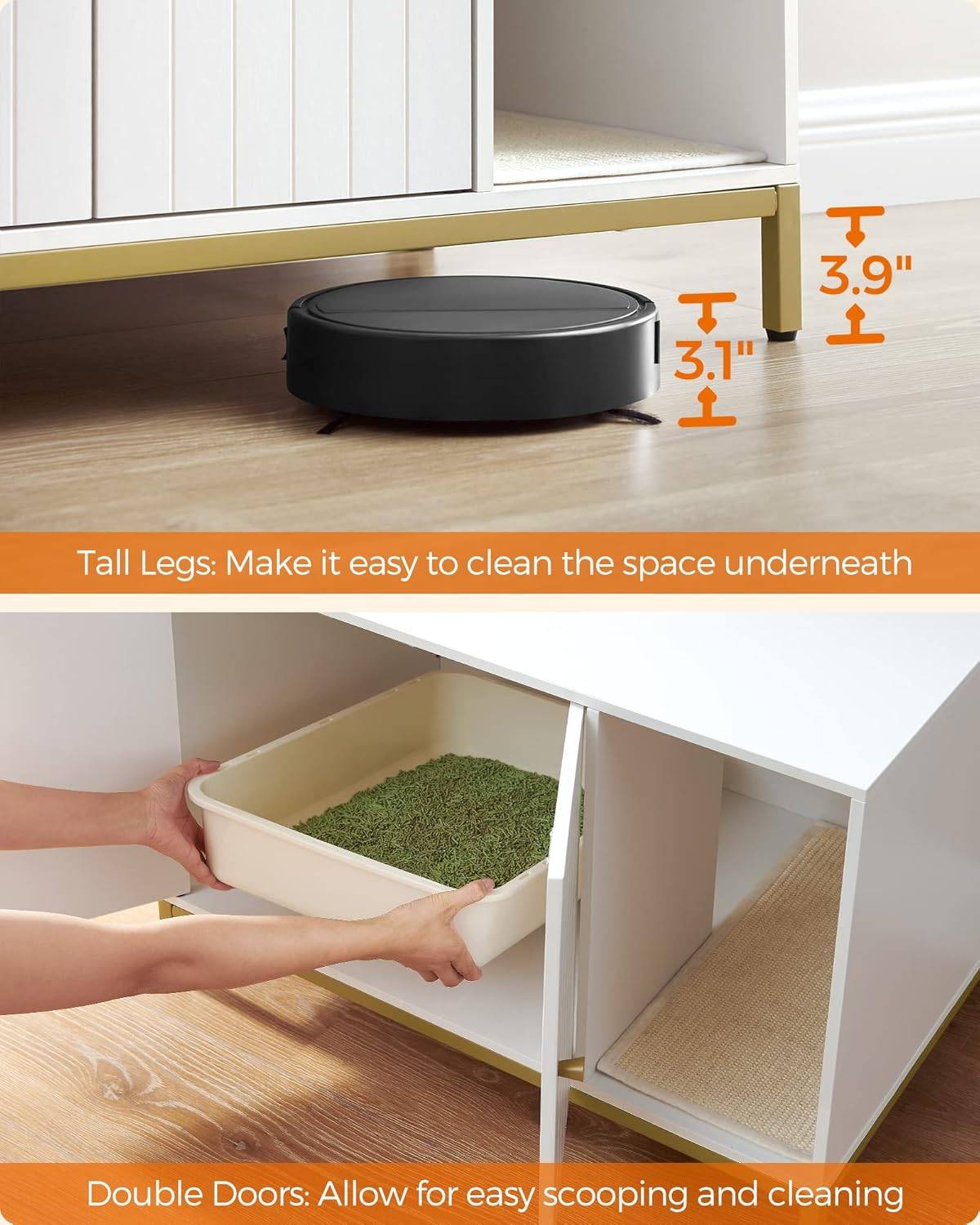 White Hidden Litter Box Enclosure with Gold Legs - photo 4