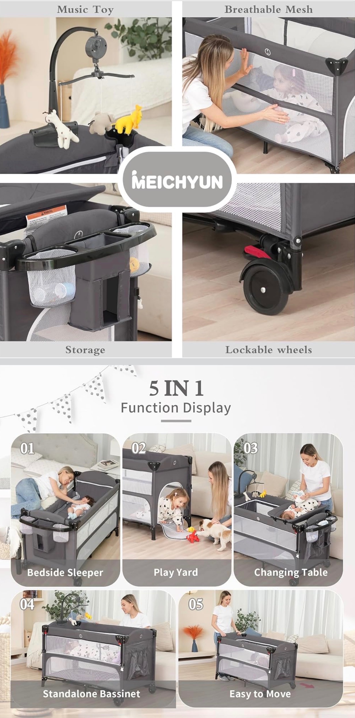 NEW: Bedside Bassinet 5-in-1 Baby Bassinet Bedside Sleeper Pack - photo 2