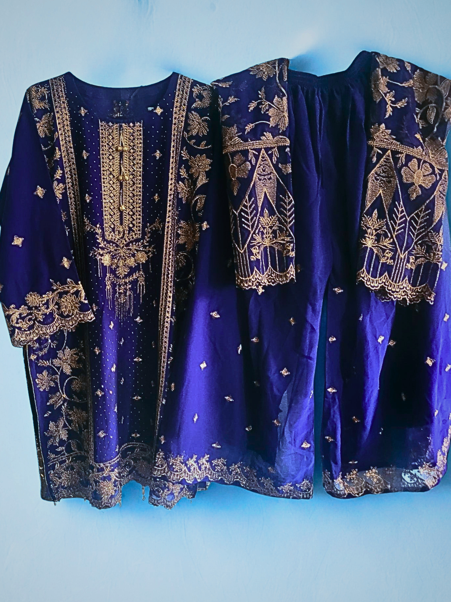 Embroidered Royal Blue Kurti and Plazo set