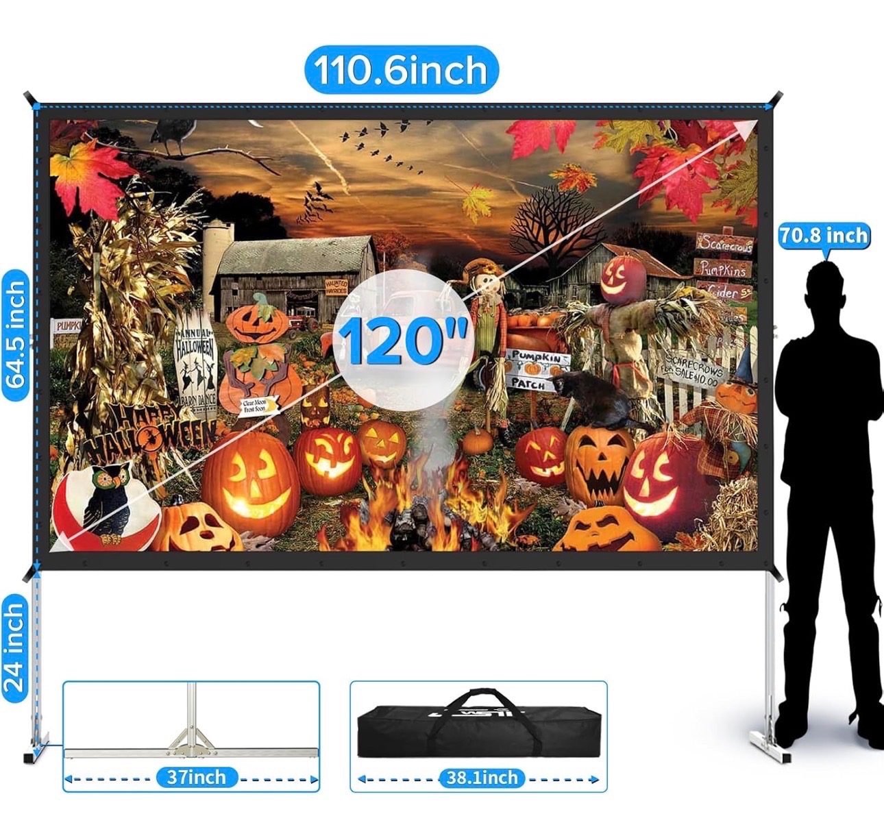 Projector Screen w/ Stand 120" 4K HD 16:9 Portable Indoor/Outdoo