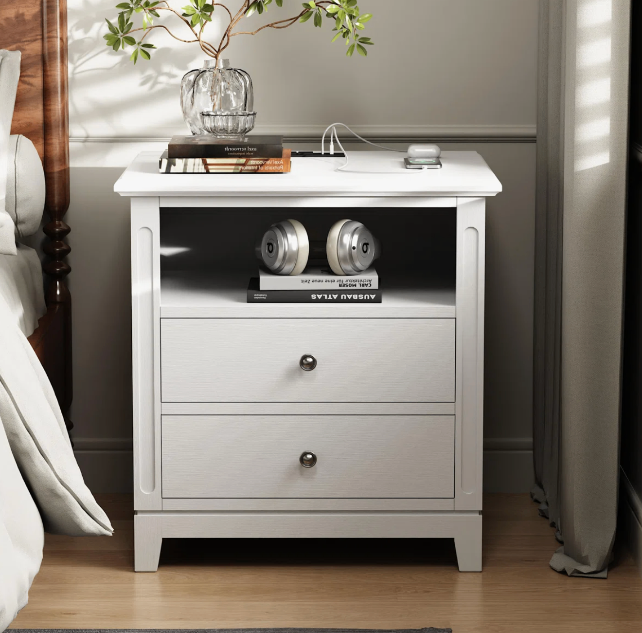 2 Drawers Solid Wood Construction Nightstand - photo 4