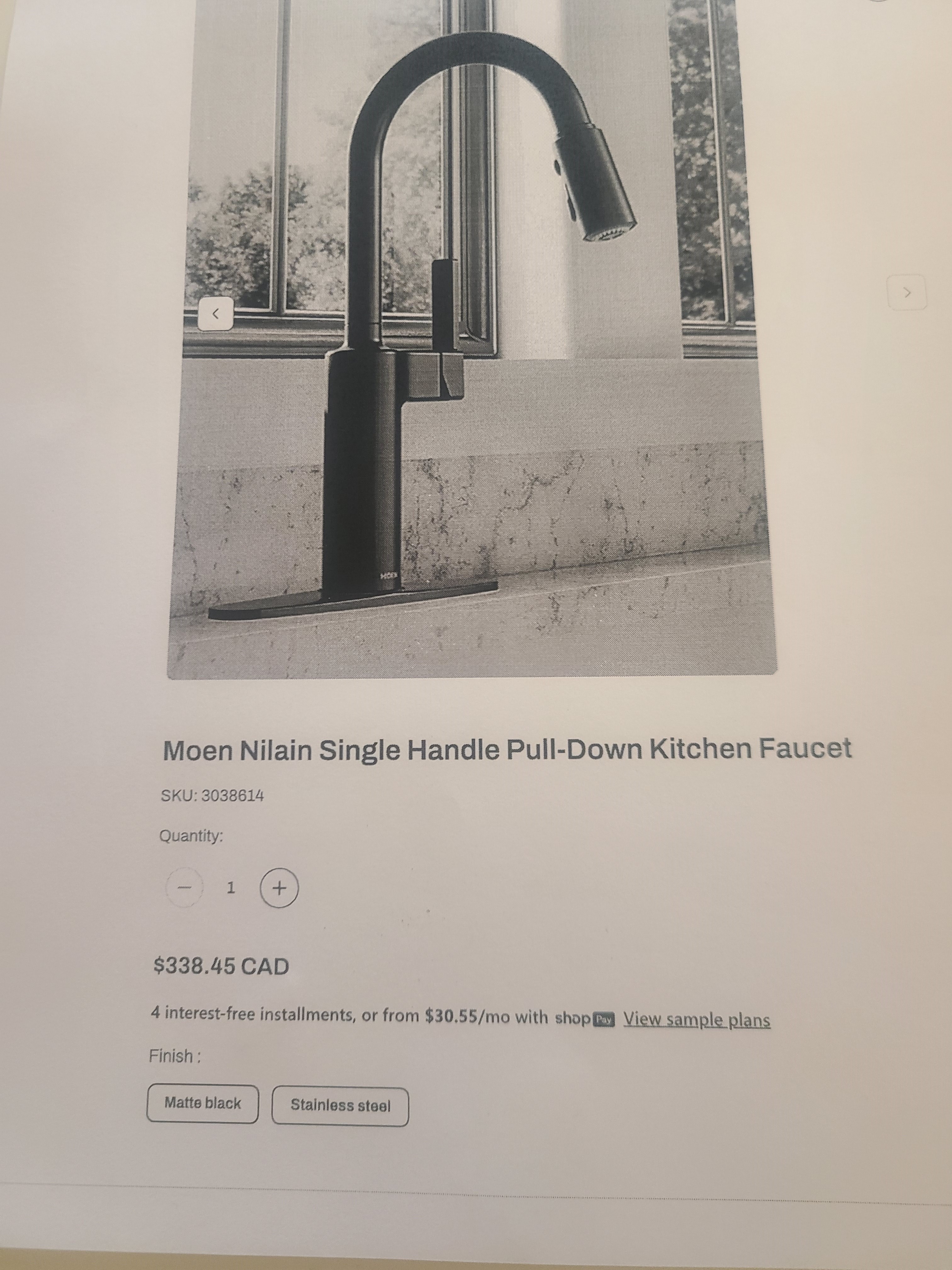 MOEN BLACK NILAIN SINGLE HANDLE PULL DOWN KITCHEN FAUCET