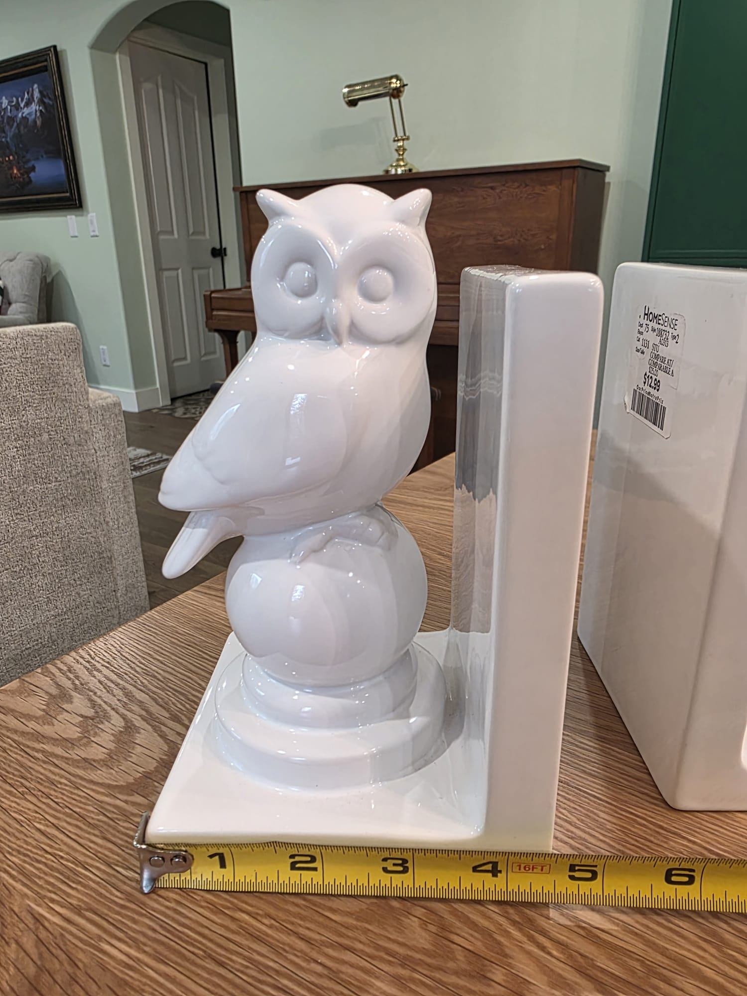 White Ceramic Owl Bookends — Set of 2, HomeSense, Like New - photo 5
