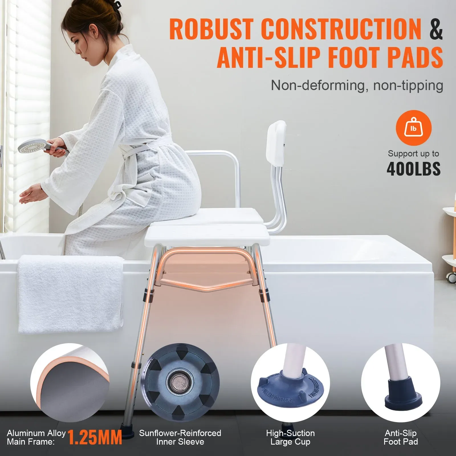 Vevor Tub Transfer Bench with Shower Head Holder - photo 3