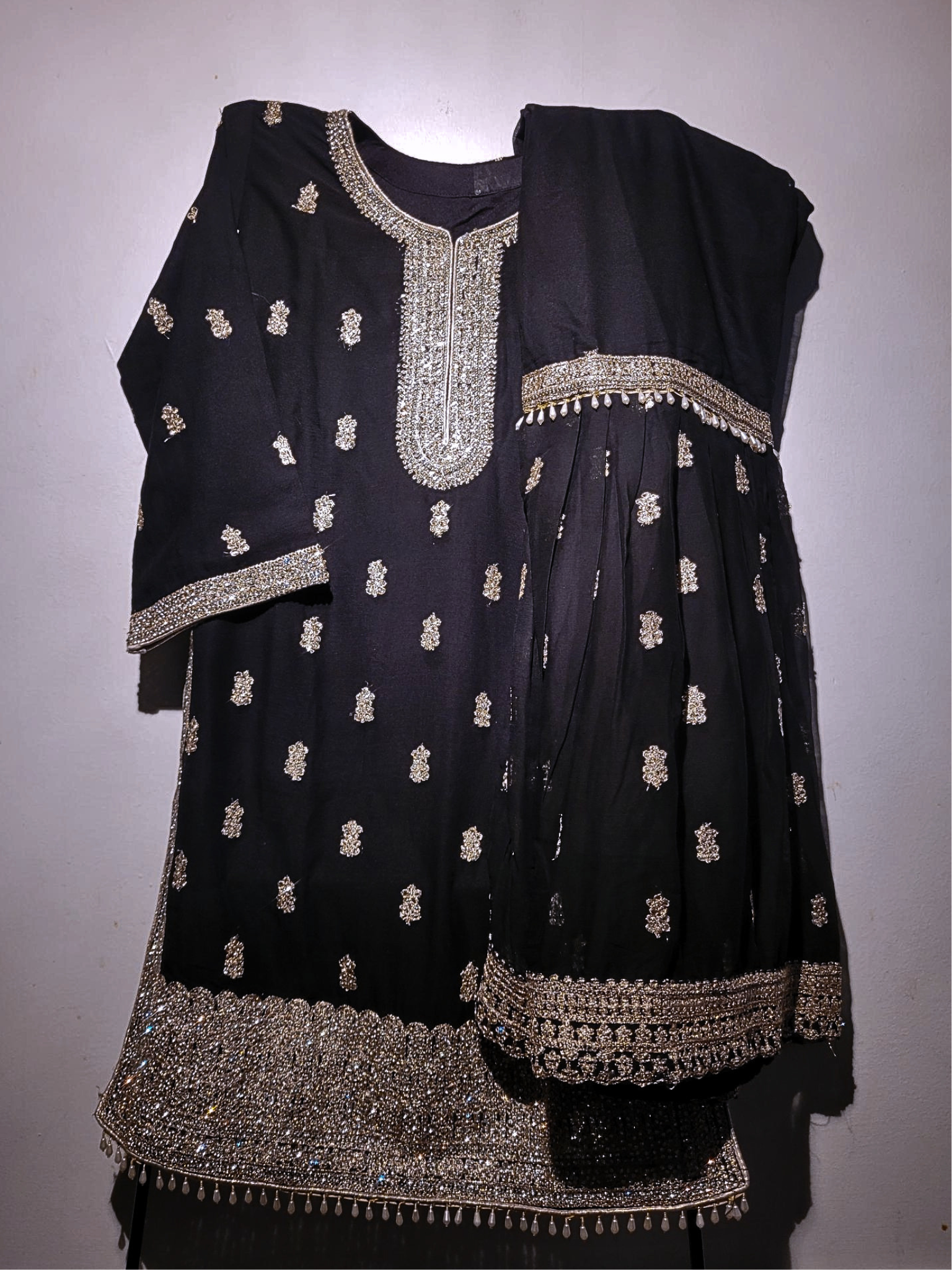 Black Embroidered Gharara Suit