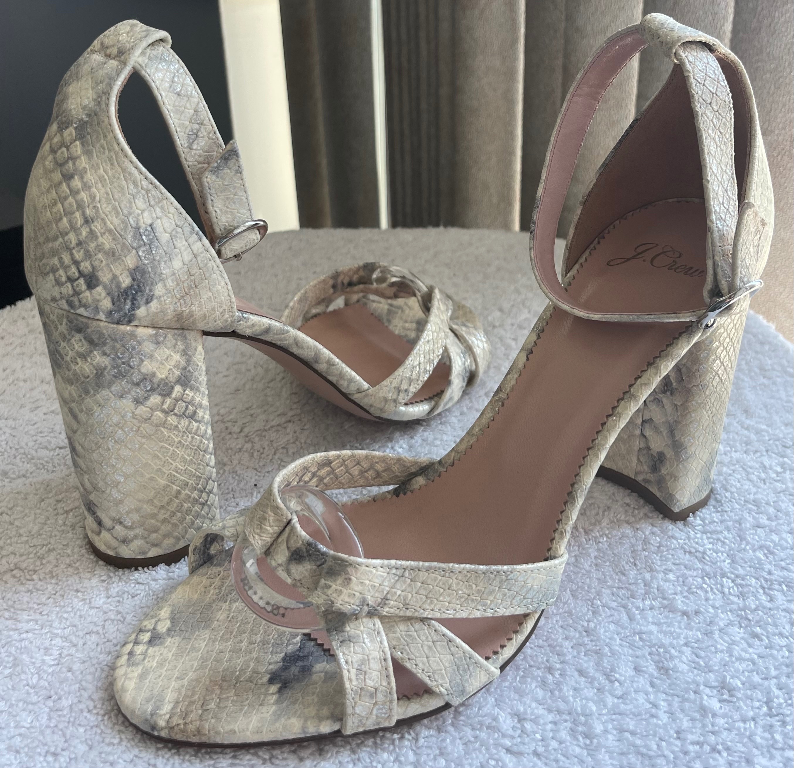 J. Crew Metallic Snakeskin Block Heels (Size 9.5)