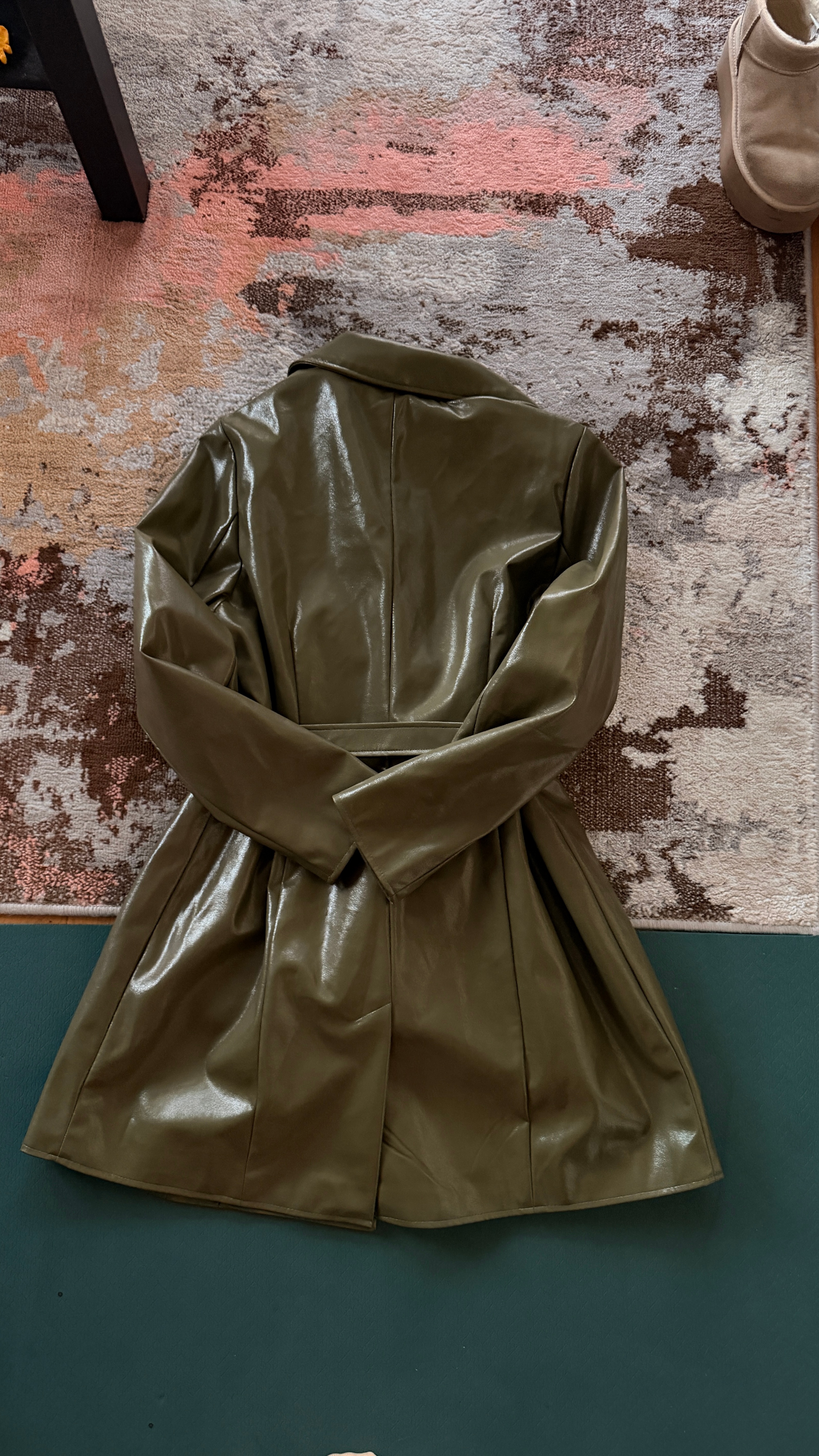 H&M Divided Olive Green Faux Leather Trench Coat - photo 2
