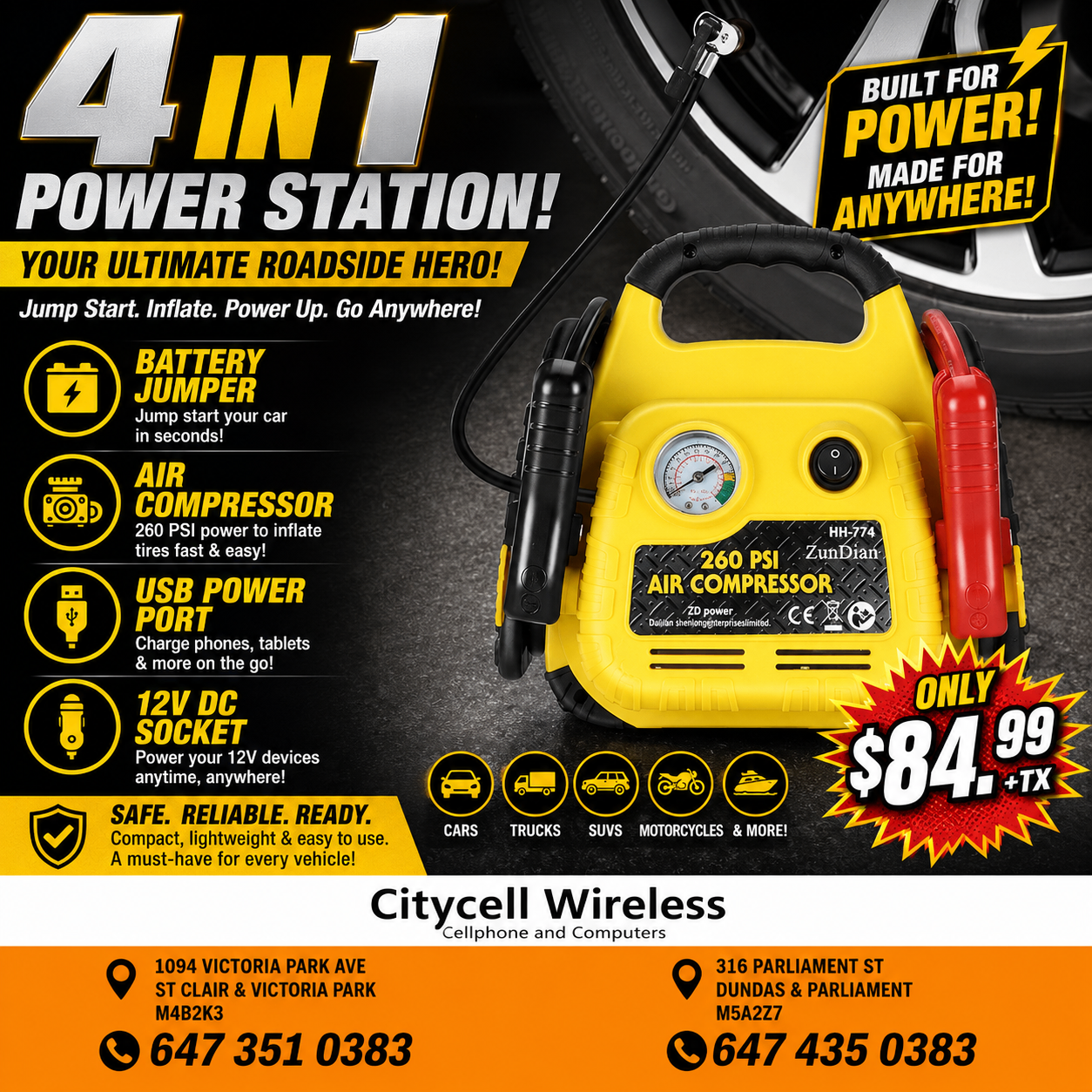 4-IN-1 BATTERY JUMPER + AIR COMPRESSOR