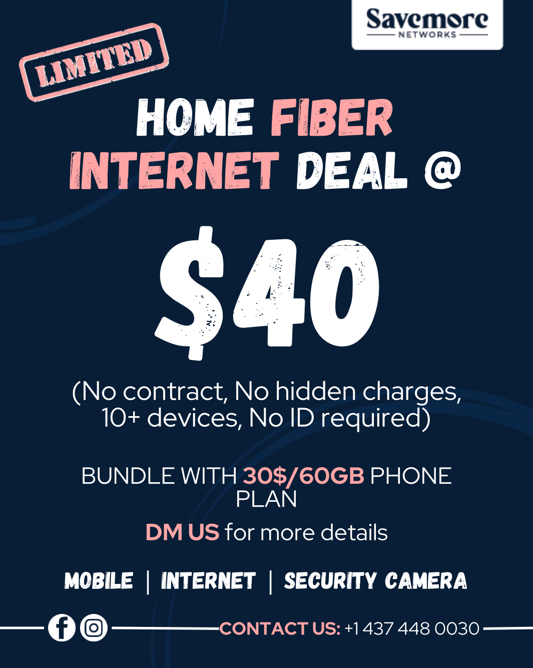 Home fiber internet deal @ $40