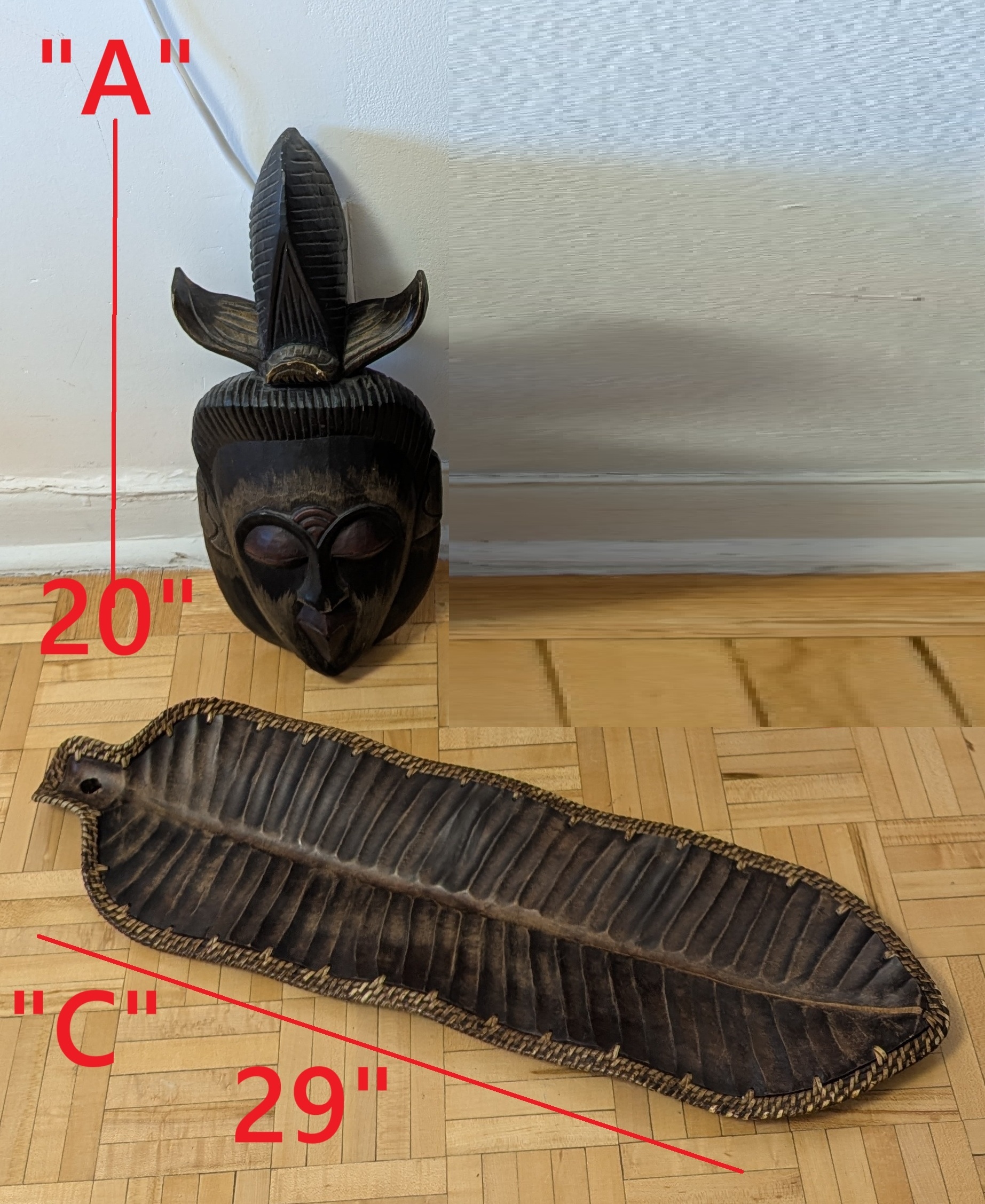 Antique Vintage African Hand-carved Wood Statue, Mask, Faces