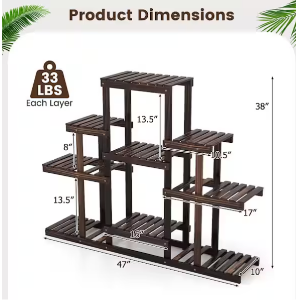 Multi-Tier Wooden Plant Stand / Display Shelf - 47" Wide - photo 4